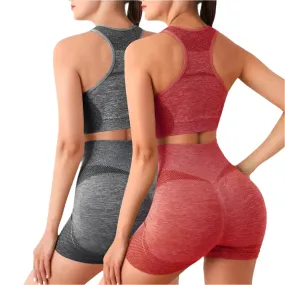 Seamless Yoga Set for Women - Gym Shorts, Sport Bras, & Workout Tops - Fitness Leggings & Activewear Set