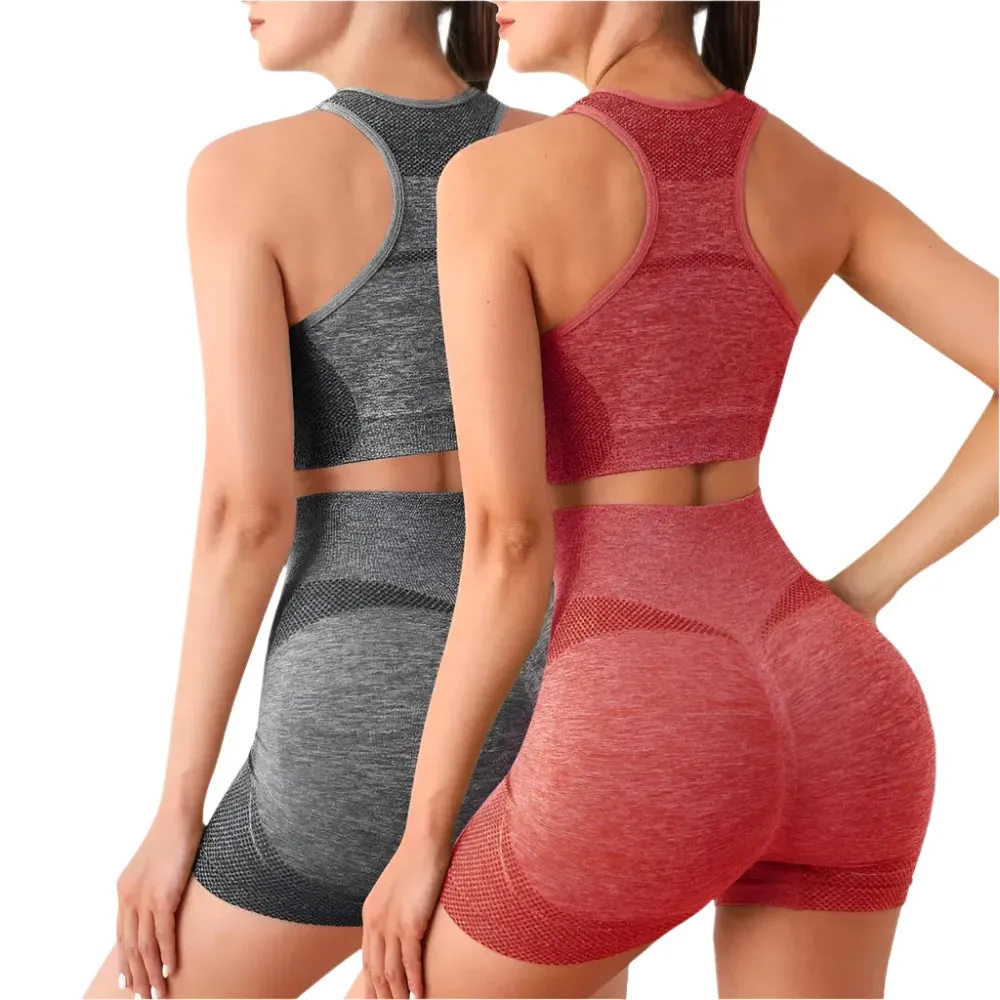 Seamless Yoga Set for Women - Gym Shorts, Sport Bras, & Workout Tops - Fitness Leggings & Activewear Set