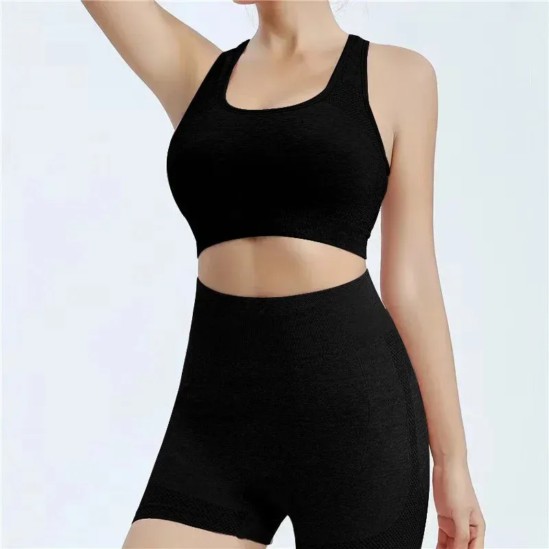 Seamless Yoga Set for Women - Gym Shorts, Sport Bras, & Workout Tops - Fitness Leggings & Activewear Set