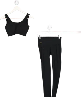 Sellise Black Ribbed Sports Bra And Leggings Set UK 6-8