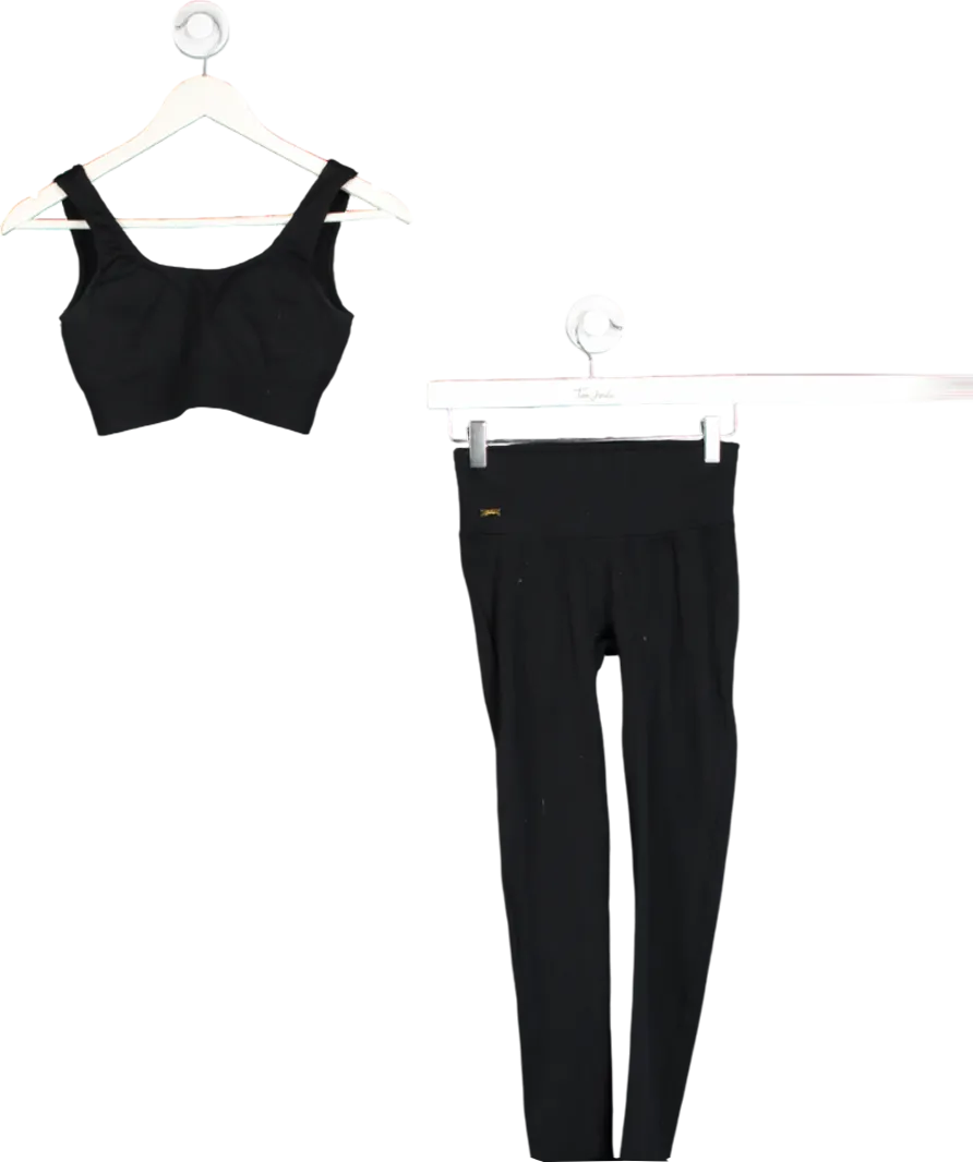 Sellise Black Ribbed Sports Bra And Leggings Set UK 6-8
