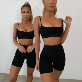 Sports Plain Tank Top Bodycon High Waist Two Pieces Set