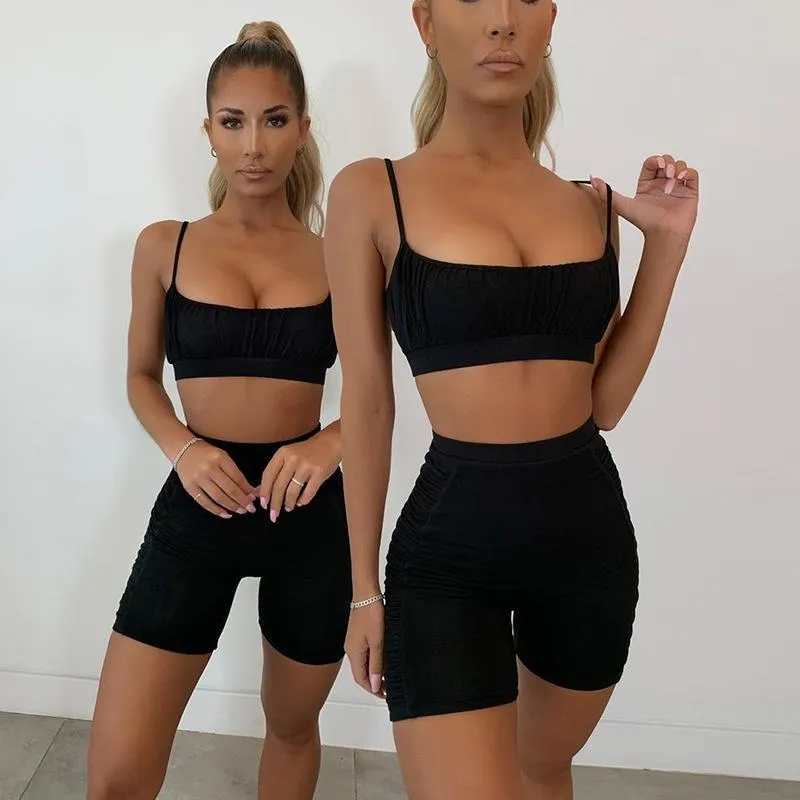 Sports Plain Tank Top Bodycon High Waist Two Pieces Set