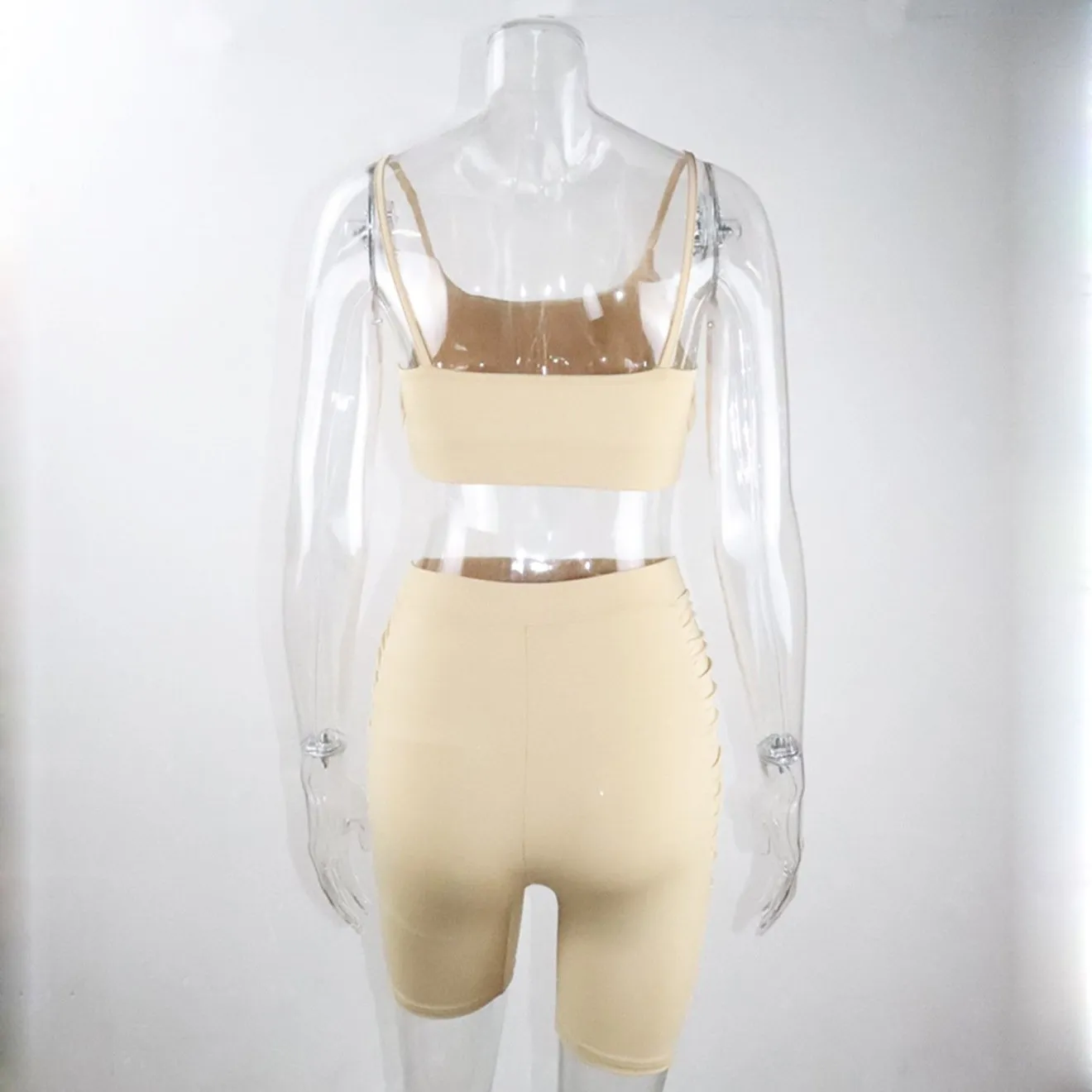 Sports Plain Tank Top Bodycon High Waist Two Pieces Set
