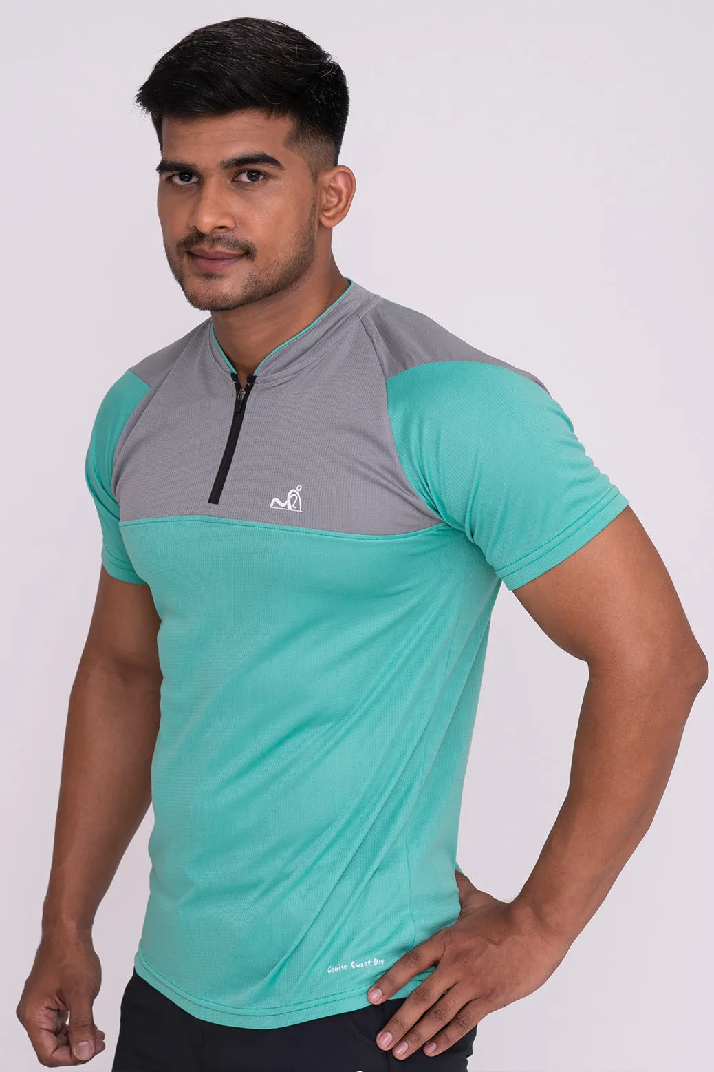 Stand Neck Semi Collar T-Shirts Mint Green Light Grey (D)