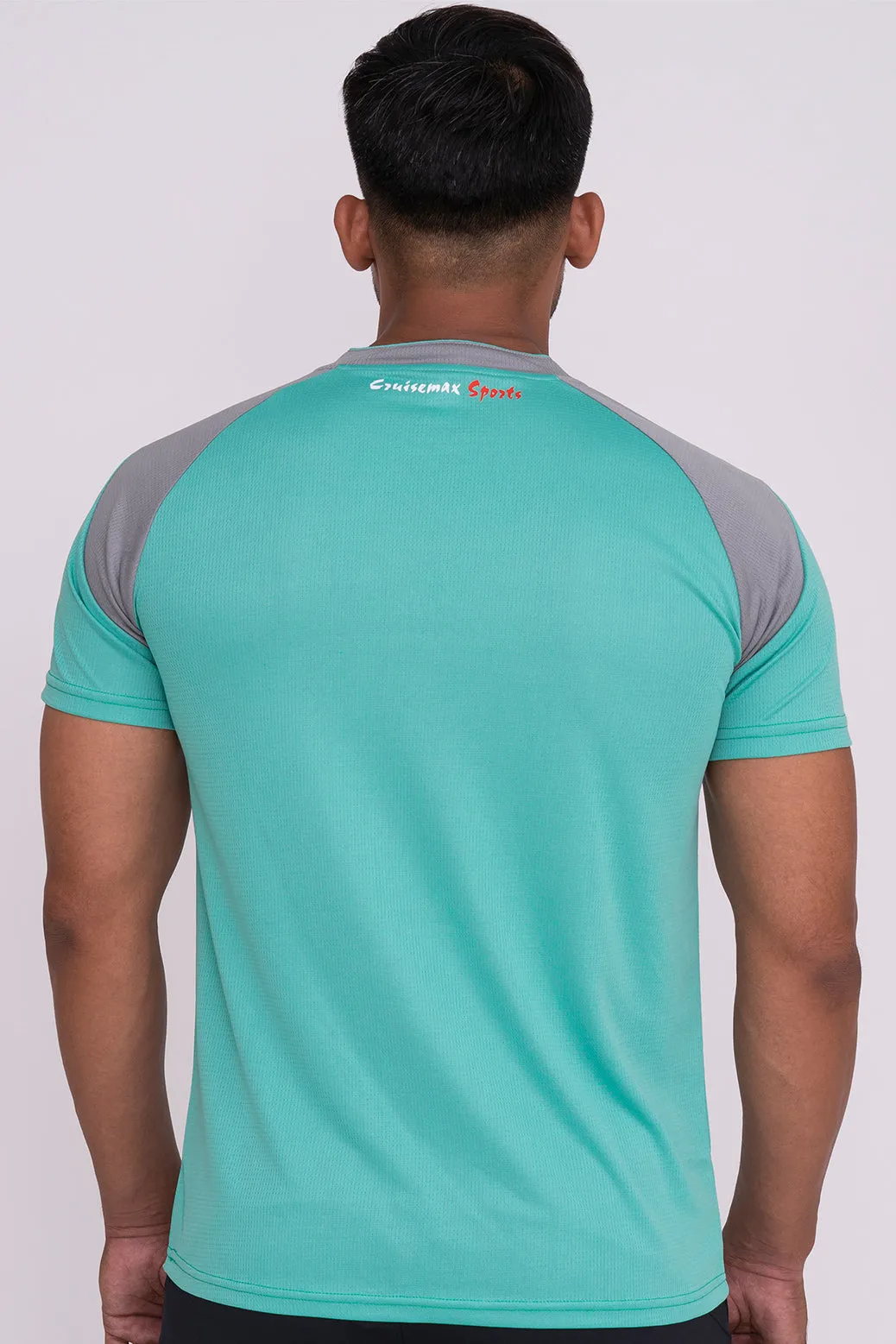 Stand Neck Semi Collar T-Shirts Mint Green Light Grey (D)