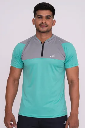 Stand Neck Semi Collar T-Shirts Mint Green Light Grey (D)