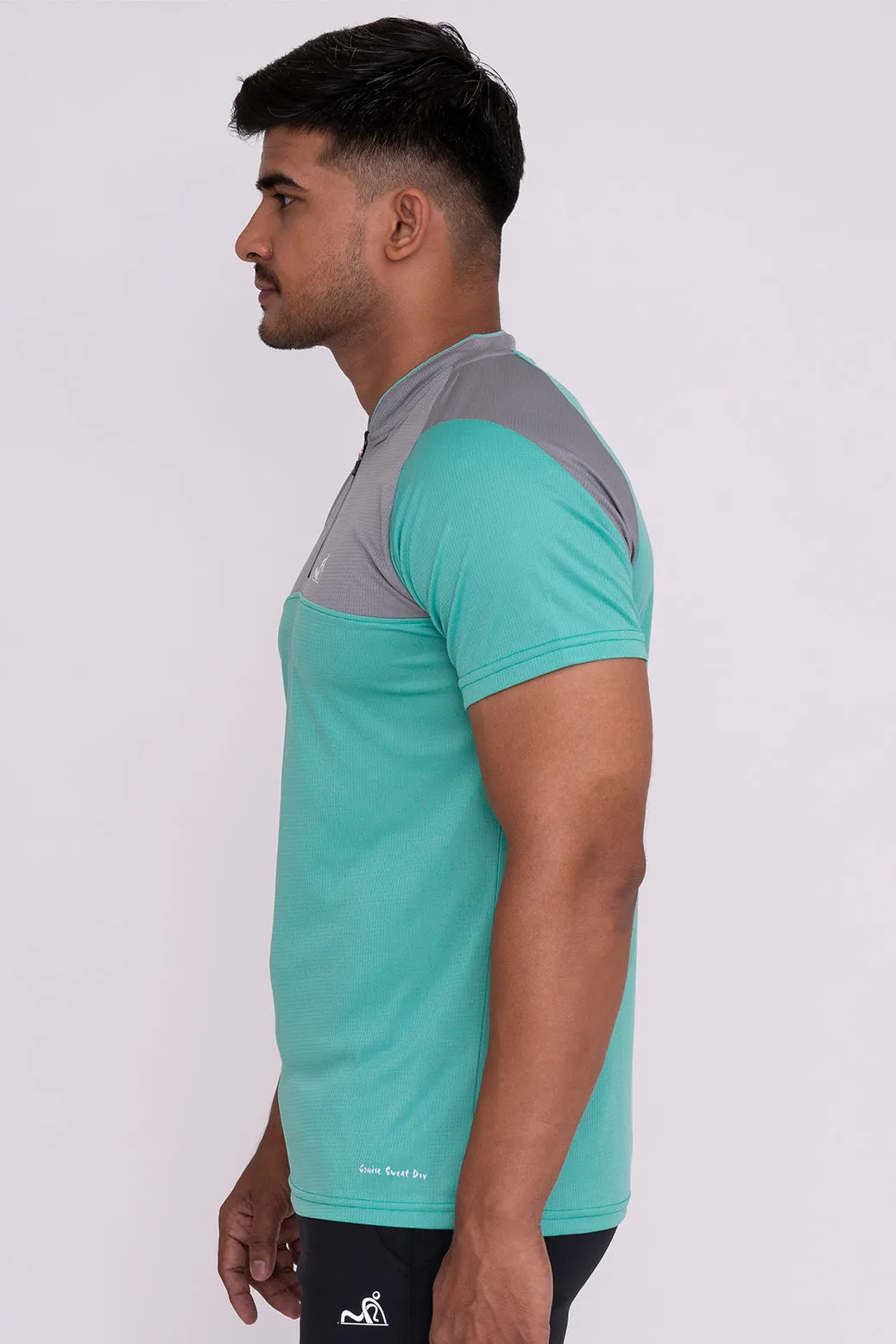 Stand Neck Semi Collar T-Shirts Mint Green Light Grey (D)