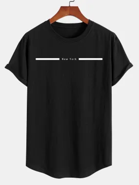 Stripe New York Print Cotton Arc Hem T-Shirt