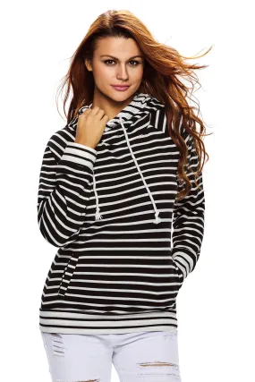 White Black Stripe Double Hooded Sweatshirt