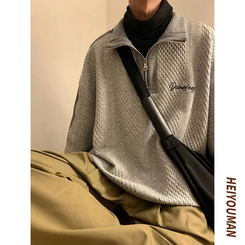 WIAOFELLAS  -  Men Harajuku Sweatshirts Korean Hip Hop Solid Color Basic Oversized Pullovers Y2K Zipper Hoodie Tops Streetwear Male