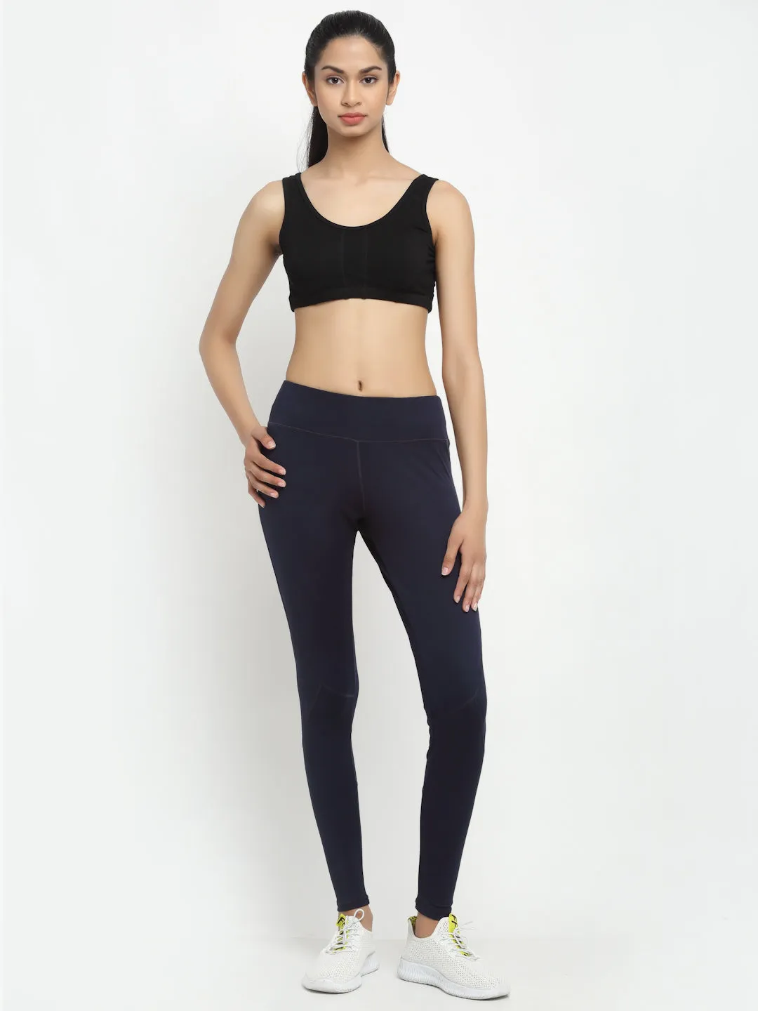Women Navy Blue Solid Legging