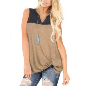 Women's Casual Henley V Neck Tank Tops Sleeveless Workout Shirts with Twist Knot