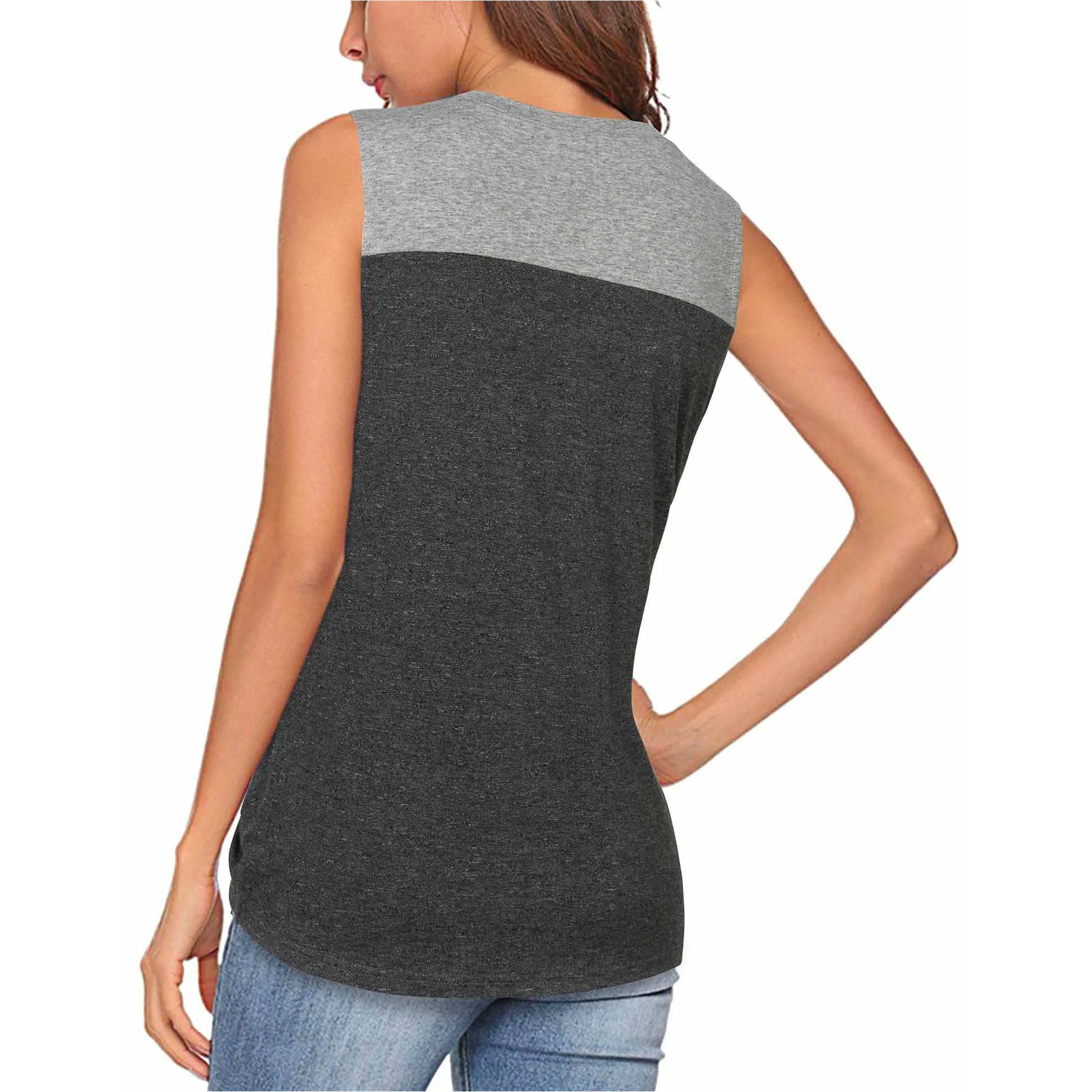 Women's Casual Henley V Neck Tank Tops Sleeveless Workout Shirts with Twist Knot
