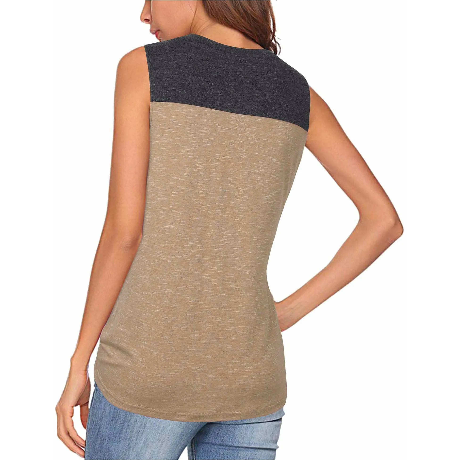 Women's Casual Henley V Neck Tank Tops Sleeveless Workout Shirts with Twist Knot