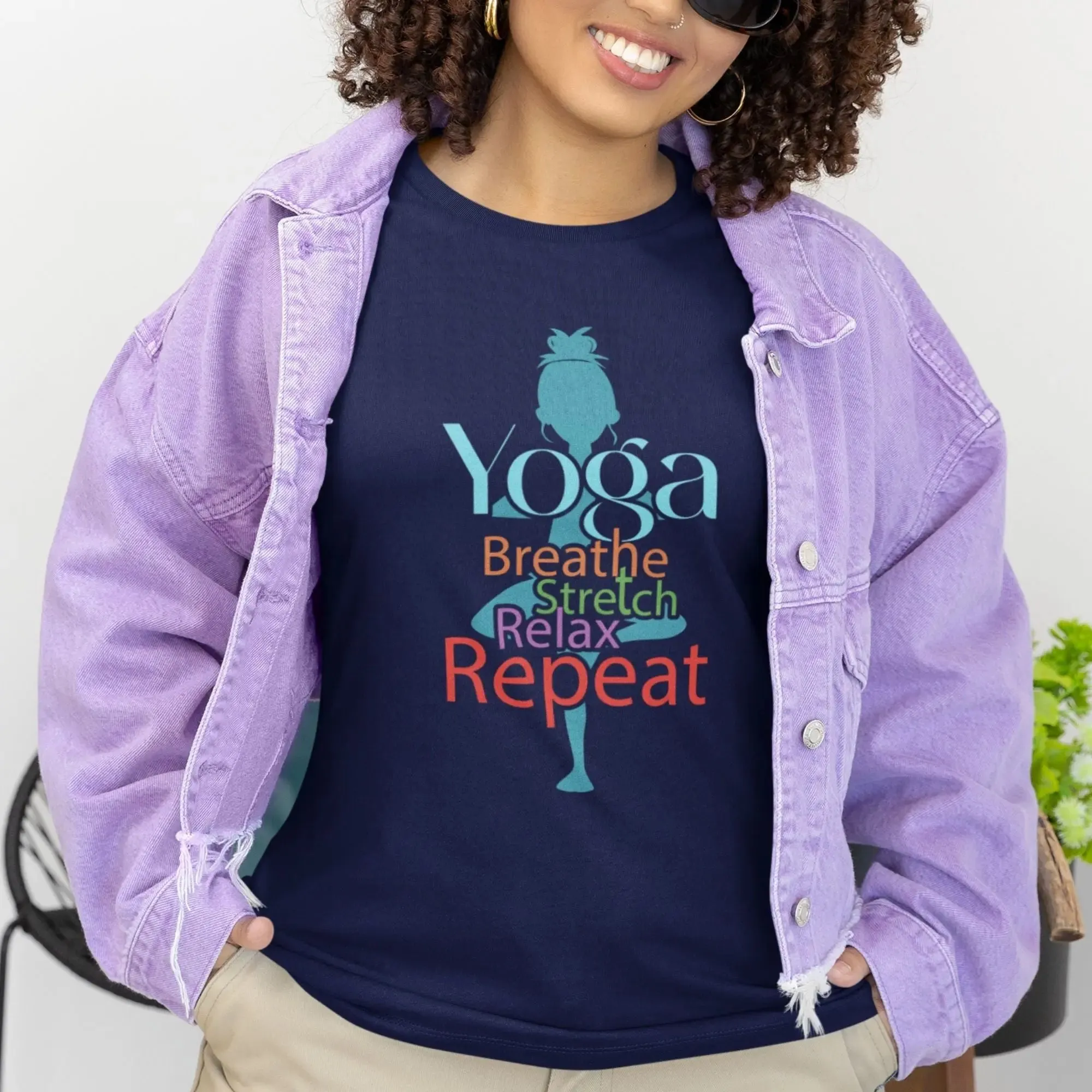 Yoga Breathe stretch Relax Repeat Round Neck Half Sleeve Classic T-Shirt