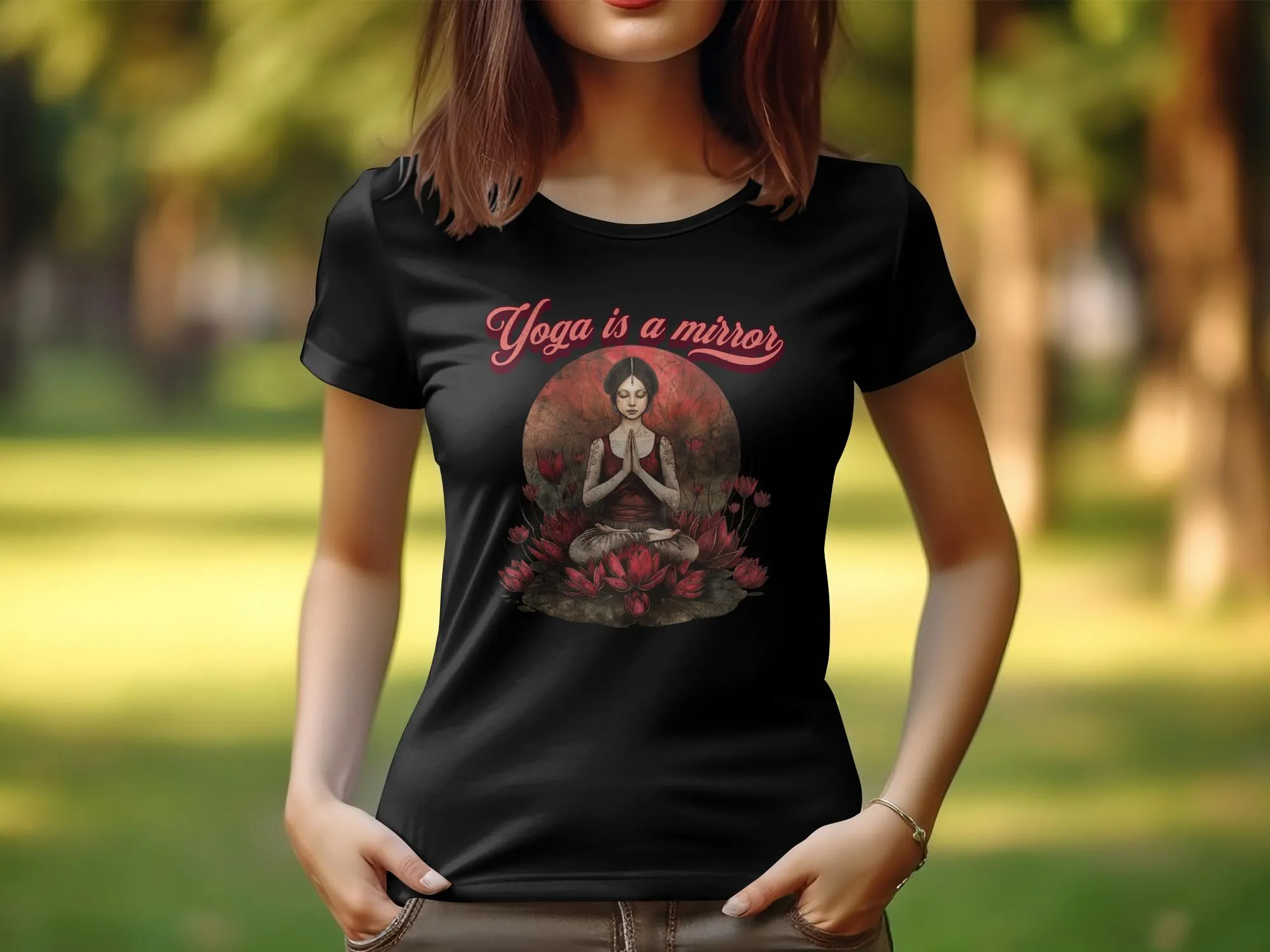 Yoga is a Mirror Tee, Yoga Design T-Shirt, Zen Tee,Womens Yoga Top, Meditative Practice Shirt, Spiritual Clothing, Casual Yoga Wear #22
