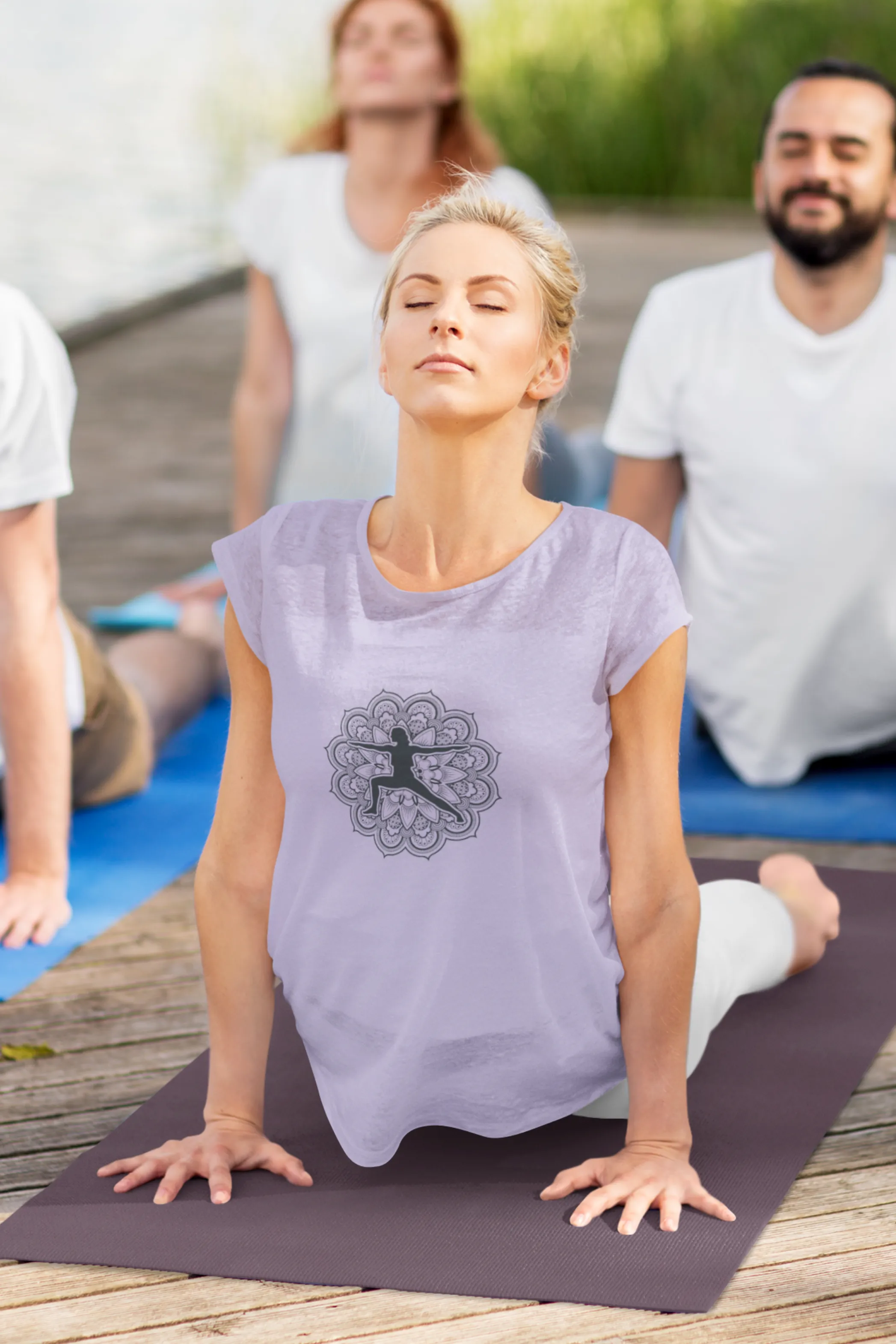 Yoga Pose Mandala Printed Scoop Neck T-shirt for women