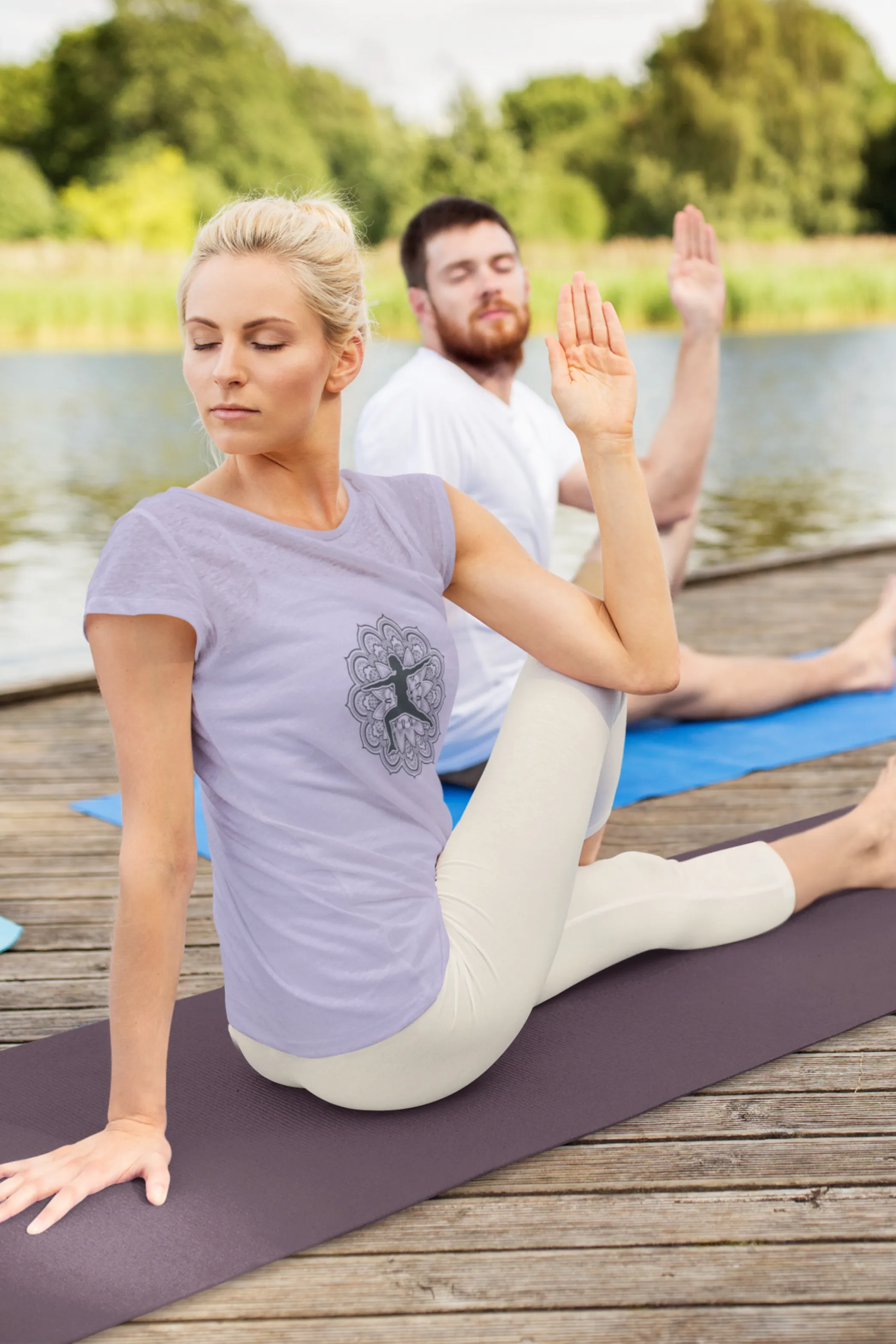 Yoga Pose Mandala Printed Scoop Neck T-shirt for women