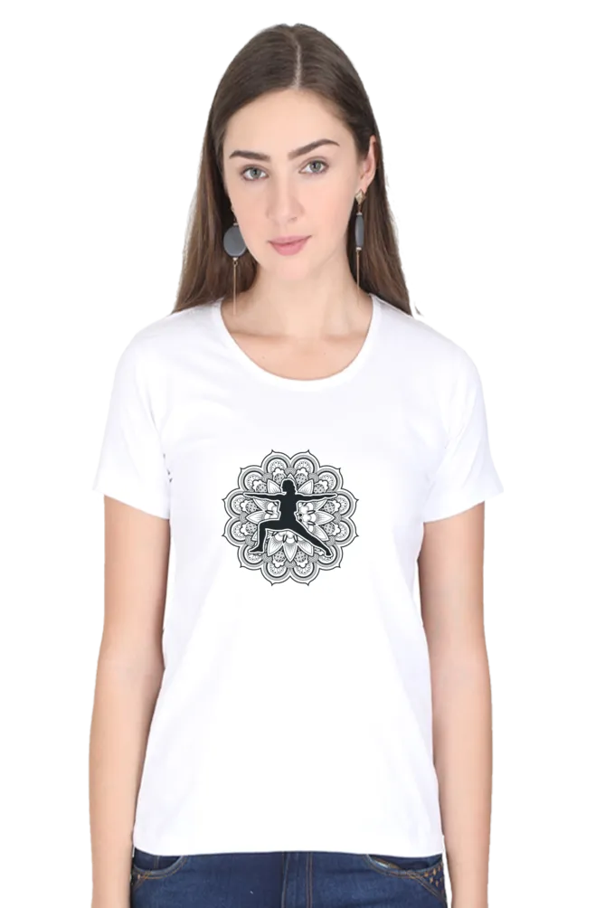 Yoga Pose Mandala Printed Scoop Neck T-shirt for women