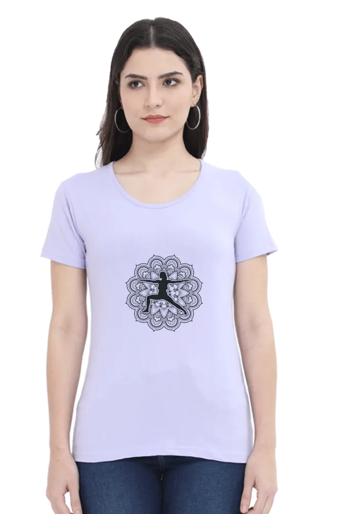 Yoga Pose Mandala Printed Scoop Neck T-shirt for women