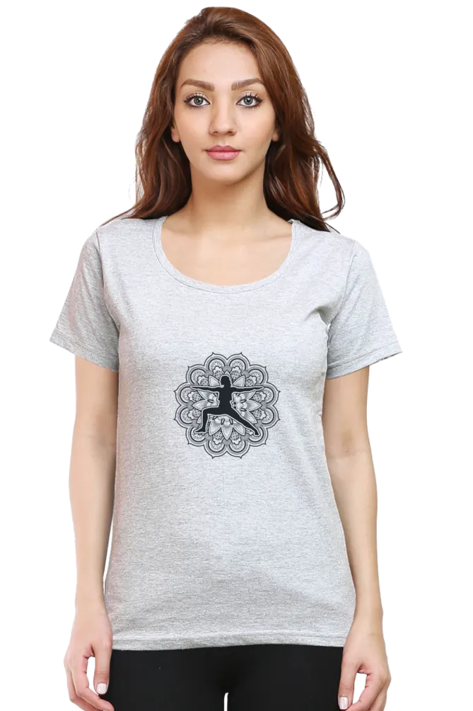 Yoga Pose Mandala Printed Scoop Neck T-shirt for women