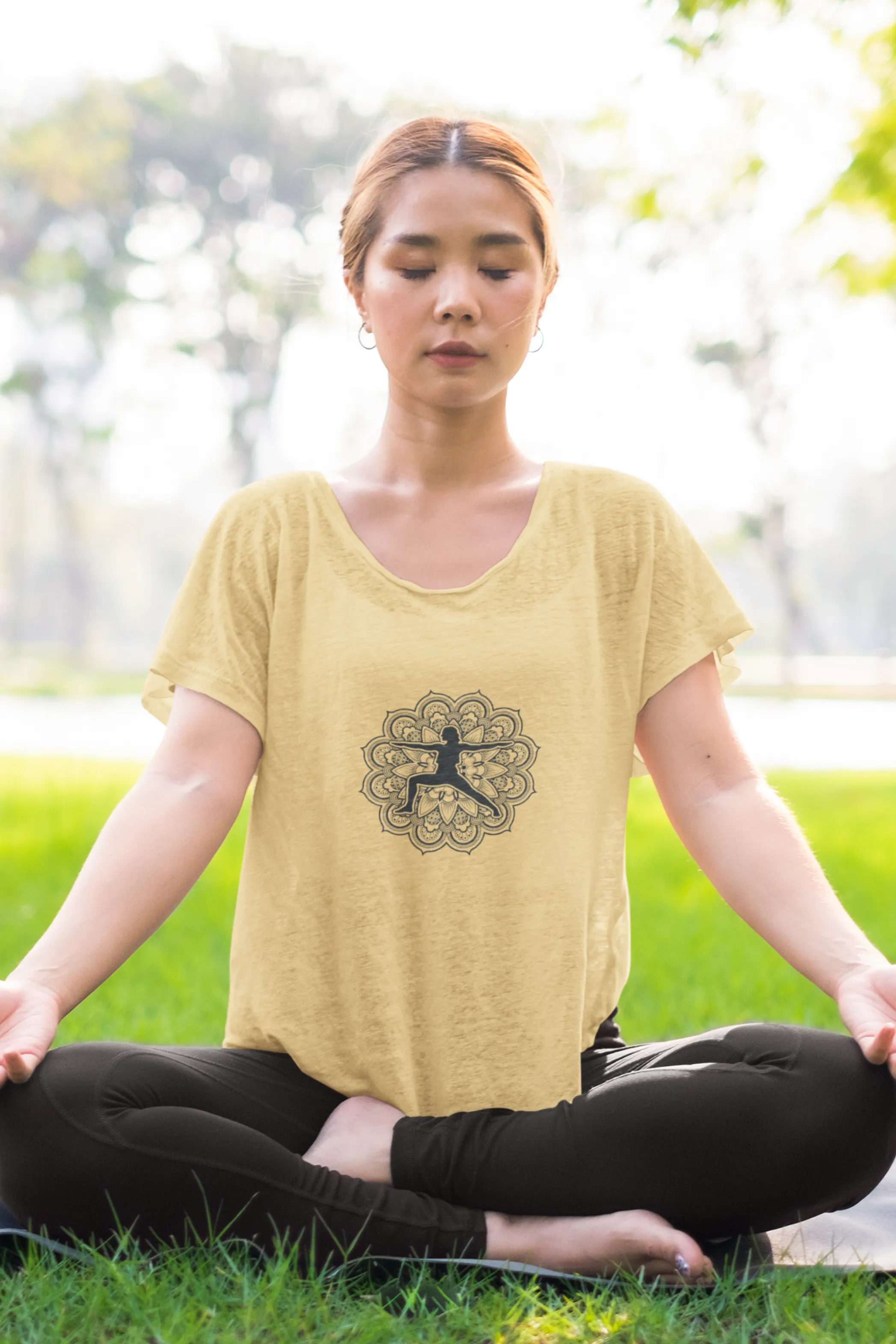 Yoga Pose Mandala Printed Scoop Neck T-shirt for women