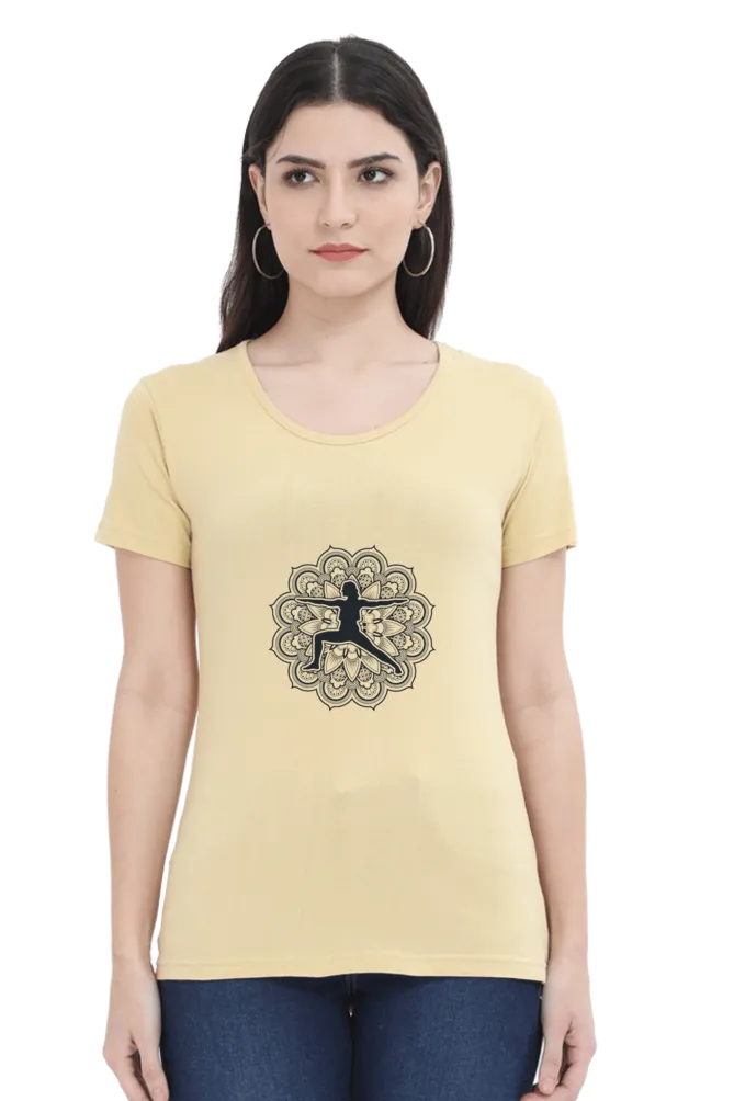 Yoga Pose Mandala Printed Scoop Neck T-shirt for women
